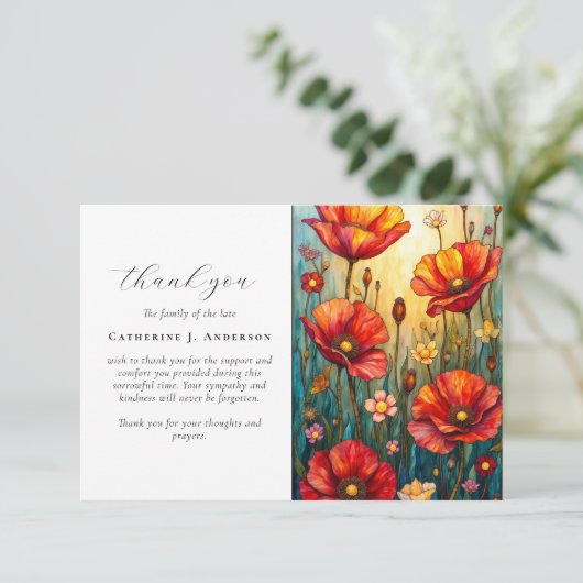 Foto van Floral Poppies Sympathy Funeral Memorial Bedankkaart (Staand voorkant)