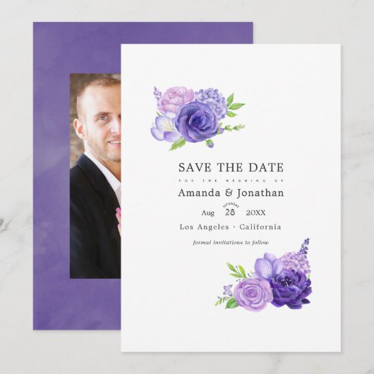 Foto van Floral Weddenschap tegen Ultra Violet Wat Save The Date (Voorkant / Achterkant)