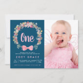 Foto van Floral Wreath & Bow Girl's 1e verjaardag Kaart (Voorkant)