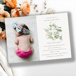 Foto van Foliage Cross First Heilige Communie Uitn Bedankkaart