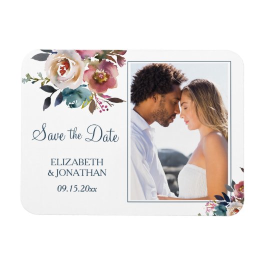 Foto van Formele Stusty Blue Wine Burgundy Floral Magneet (Horizontaal)