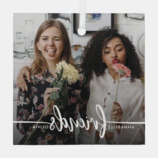 Foto van Friends Script Modern Glas Ornament (Achterkant)