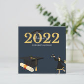 Foto van From Parents Royal Blue And White Graduat Feestdagenkaart (Staand voorkant)