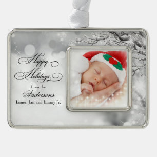 Foto van Frosty Winter Snow Persoonlijk Verzilverd Omlijst Ornament