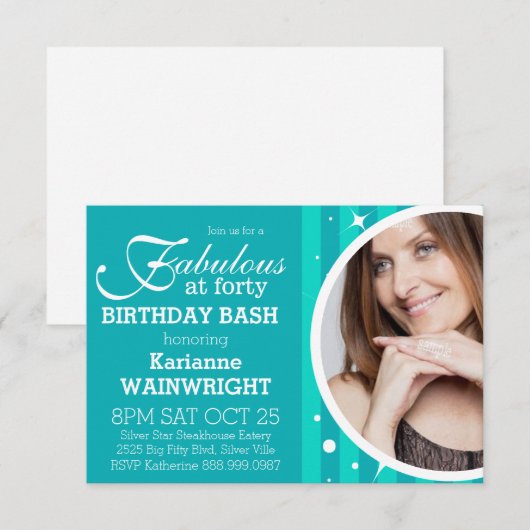 Foto van Fun and Fabulous 40th Birthday Party Kaart (Voorkant / Achterkant)