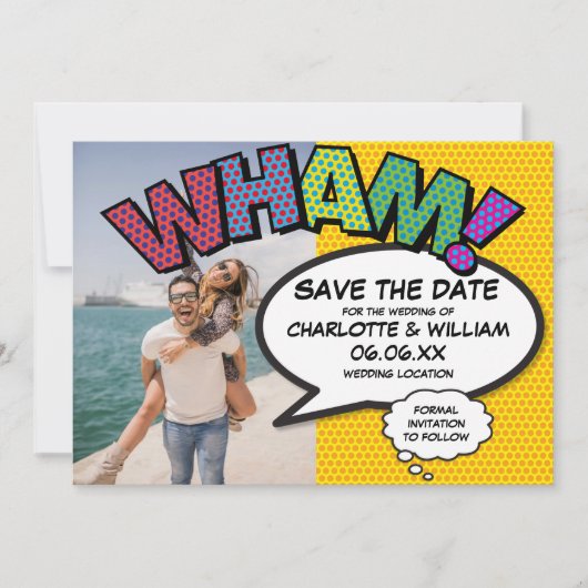 Foto van Fun Modern Comic WHAM Save The Date (Voorkant)