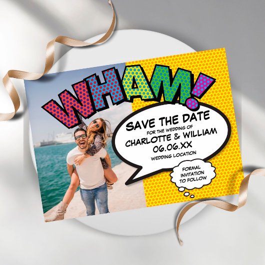 Foto van Fun Modern Comic WHAM Save The Date