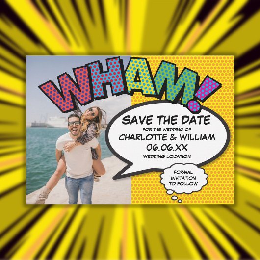 Foto van Fun Modern Comic WHAM Save The Date
