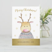Foto van Funny Deer Merry-kerstfamilie Feestdagenkaart (Staand voorkant)