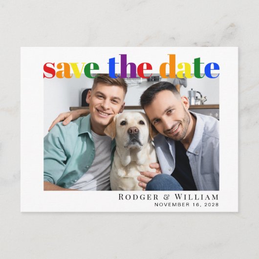 Foto van Gay Wedding Rainbow Save the Date Aankondigingskaart (Voorkant)