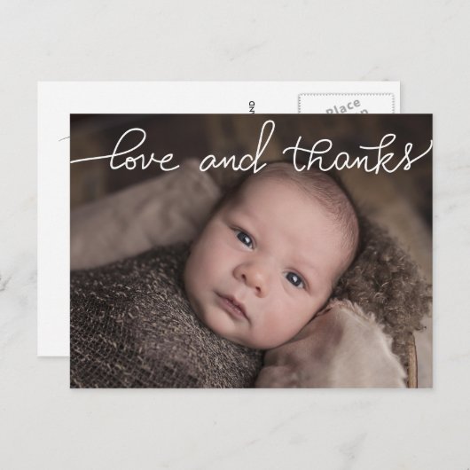 Foto van geboortebekendmaking Liefde en Bedankt Aankondigingskaart (Voorkant / Achterkant)