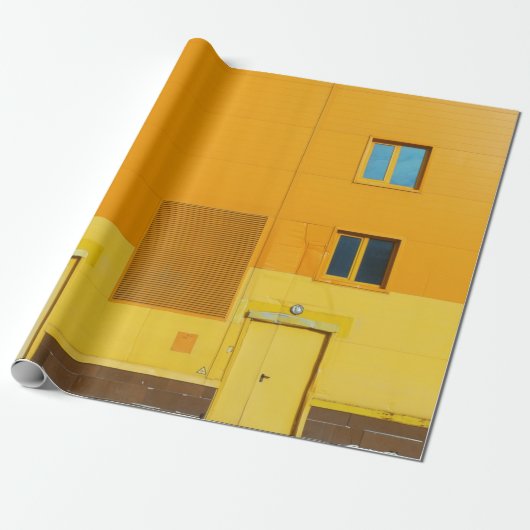 FOTO VAN GEEL EN WITTE GEDRUKTE WAL CADEAUPAPIER (Uitgerold)