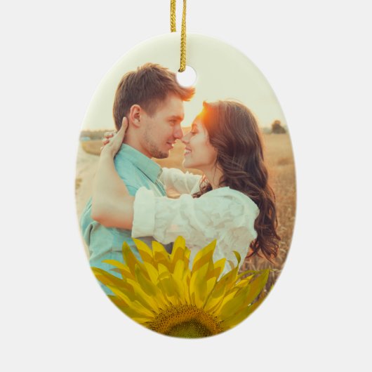 Foto van Geel Zonnebloem Verloving Keramisch Ornament (Achterkant)