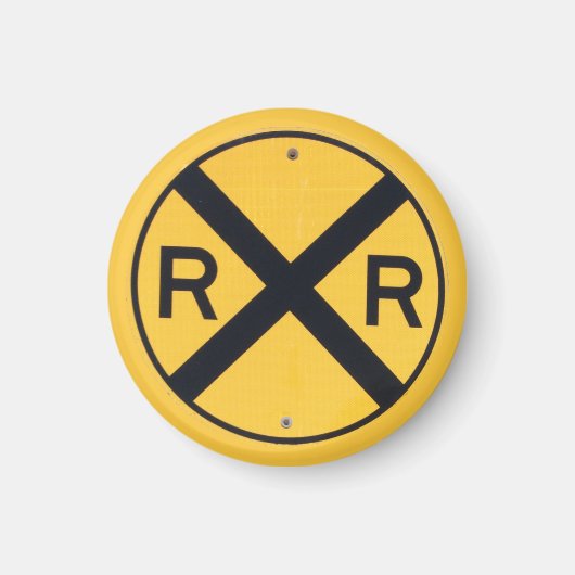 Foto van geel-zwart spoorwegovergangsbord magneet (Voorkant)