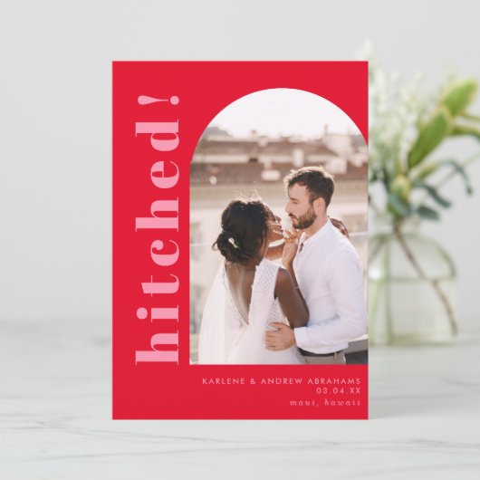Foto van gehitte Arch Red & Pink Wedding Elopement Aankondiging (Staand voorkant)
