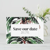 Foto van geschilderde palm Trees Beach Wedding Save The Date (Staand voorkant)