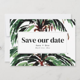 Foto van geschilderde palm Trees Beach Wedding Save The Date