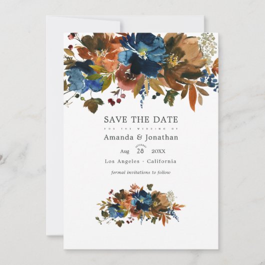 Foto van Ginger en Navy Floral Wedding Save The Date (Voorkant)