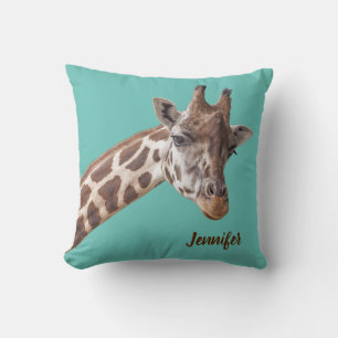 Foto van Giraffe Animal op Blauwgroen persoonlijke Kussen