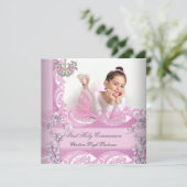 Foto van Girl First Heilige Commune Lace Pink Kaart (Staand voorkant)
