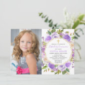 Foto van Girl First Heilige Commune Paars lavender Kaart (Staand voorkant)