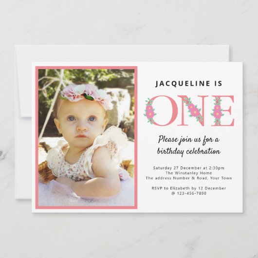 Foto van Girls 1st Birthday Kaart (Voorkant)