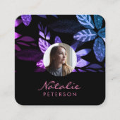 Foto van Girly Pink en Paars Botanical Script Vierkante Visitekaartje (Voorkant)