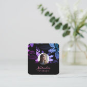 Foto van Girly Pink en Paars Botanical Script Vierkante Visitekaartje (Staand voorkant)