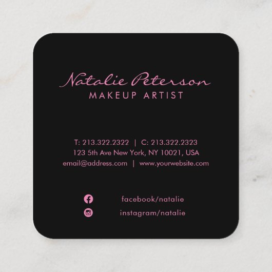 Foto van Girly Pink en Paars Botanical Script Vierkante Visitekaartje (Achterkant)