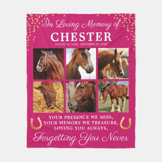 Foto van Girly Pink Memorial Horse Fleece Deken (Voorkant)