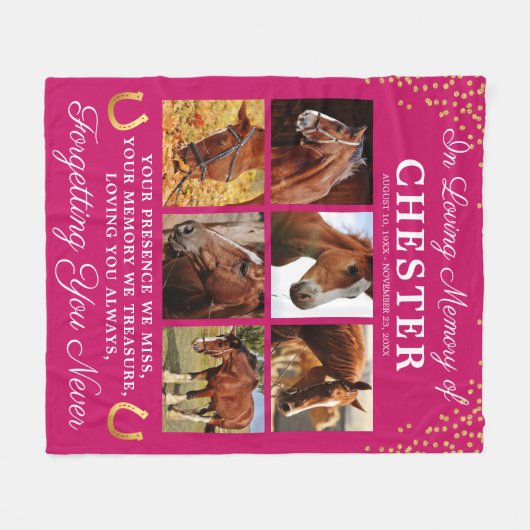 Foto van Girly Pink Memorial Horse Fleece Deken (Voorkant (Horizontaal))