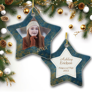 Foto van Glitter Blue Stone Lijst Afstuderen Keramisch Ornament