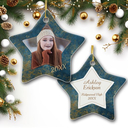 Foto van Glitter Blue Stone Lijst Afstuderen Keramisch Ornament