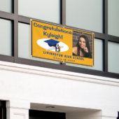 Foto van Gold & Royal Blue Vinyl Afstuderen Spandoek (Buitenkant Gebouw)