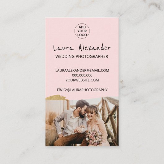Foto van gouden bruiloft roze floral 2 visitekaartje (Achterkant)