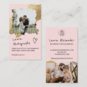 Foto van gouden bruiloft roze floral 2 visitekaartje (Voorkant / Achterkant)