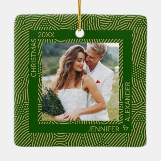 Foto van gouden en groene paren keramisch ornament (Achterkant)