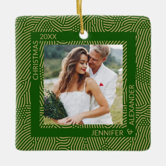 Foto van gouden en groene paren keramisch ornament (Voorkant)