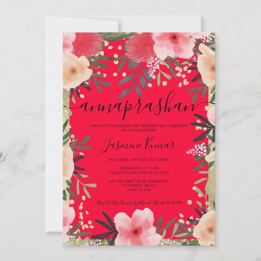 Foto van goudroze waterverf Annaprashan Kaart (Voorkant)