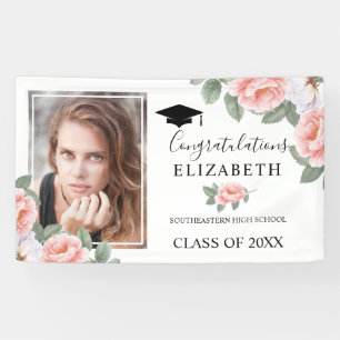 Foto van Graduation Party roze Waterverf Floral Spandoek