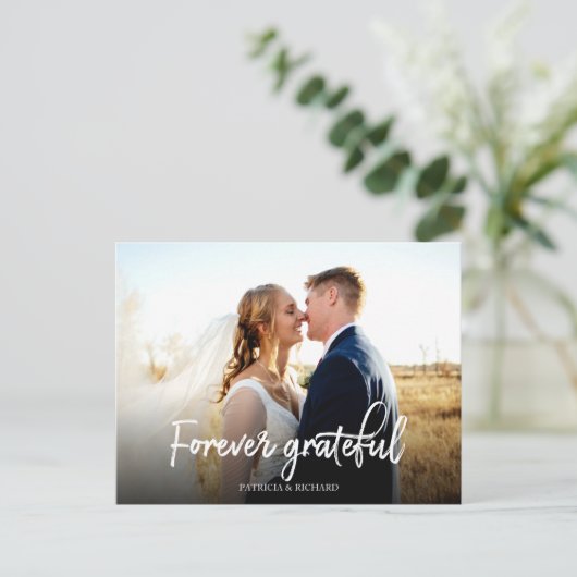 Foto van Grateful Stylish Weddenschap Foto Briefkaart (Staand voorkant)