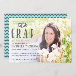 Foto van Gray and Blue Chevron Afstuderen Kaart