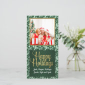 Foto van Green and Gold  Holly Feestdagenkaart (Staand voorkant)