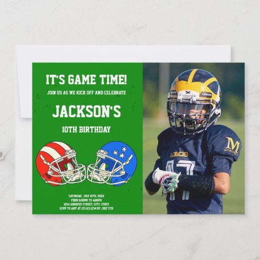 Foto van Green Blue Football Birthday Invitations Kaart (Voorkant)