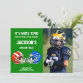 Foto van Green Blue Football Birthday Invitations Kaart (Staand voorkant)