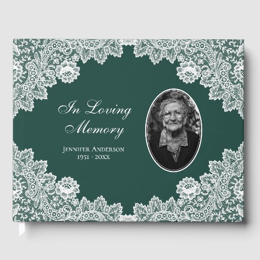 Foto van Green  Floral Lace Memorial Gastenboek (Voorkant)