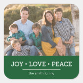 Foto van Green Minimalist Joy Love Peace Holiday Vierkante Sticker (Voorkant)