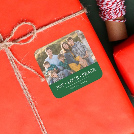 Foto van Green Minimalist Joy Love Peace Holiday Vierkante Sticker