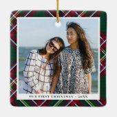 Foto van Green Red Pset First Kerstmis Keramisch Ornament (Achterkant)