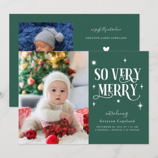 Foto van Green So Zeer Merry Holiday Baby Aankondiging (Voorkant / Achterkant)